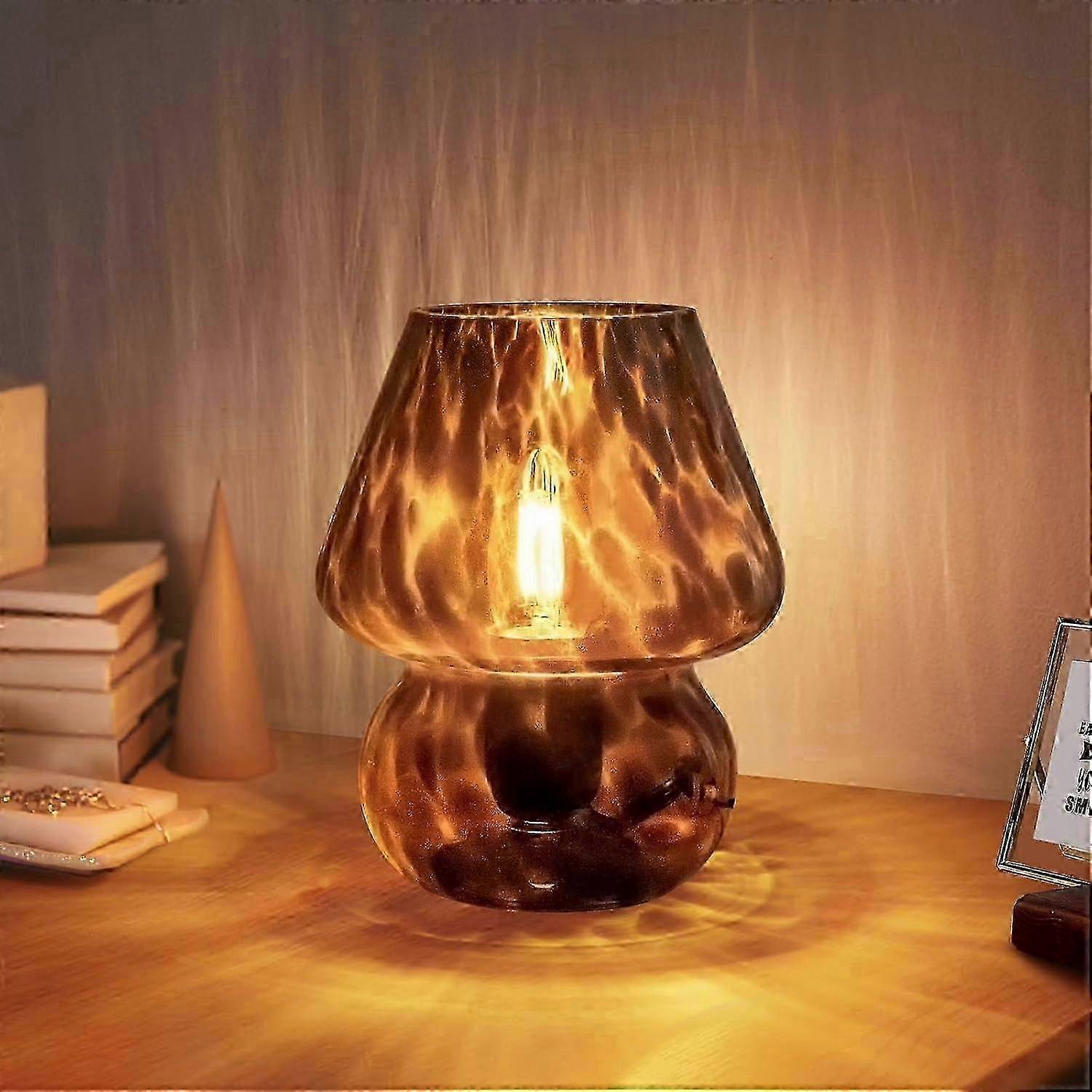 New Models Mushroom Lamp, Small Retro Table Lamp for Bedroom Nightstand, Translucent Glass Bedside Light Suitable for Various Decor Styles