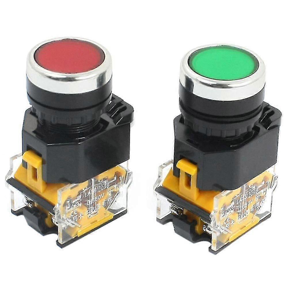 2pcs DPST Interrupteur à bouton-poussoir momentané rouge vert 22mm 380V 10A avec monture