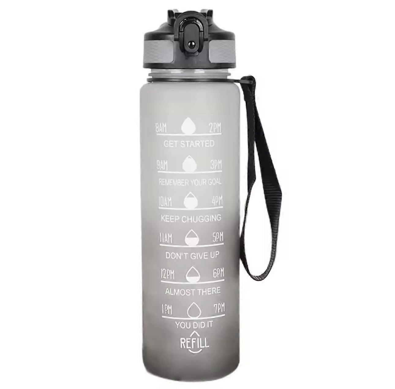 Motivational Water Bottle with Time Marker 1000ml BPA Free Leak-Proof Tritan Plastic Gradient Design White Black