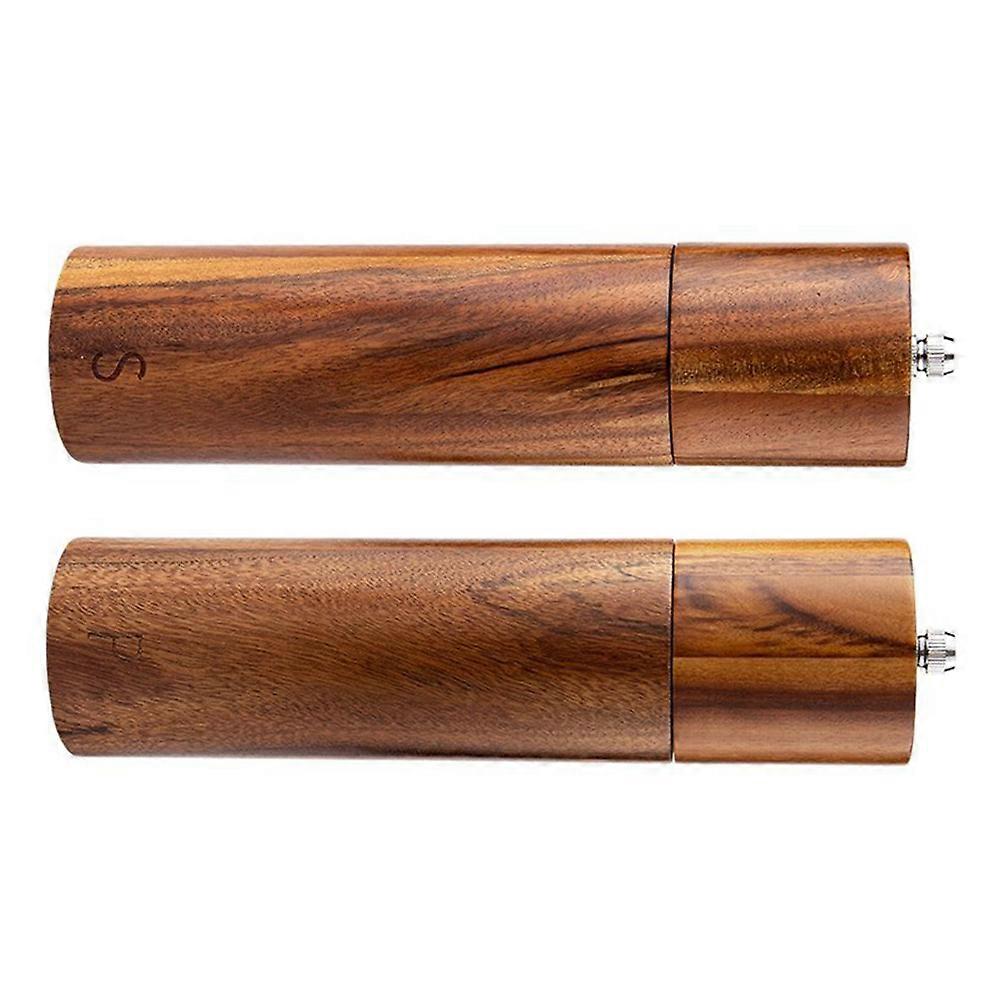 Manual Pepper Grinder Set Cylindrical Acacia Mill with Ceramic Core, Easy to Use Kitchen Tool for Grinding Spices, Elegant & Corrosion Resistant