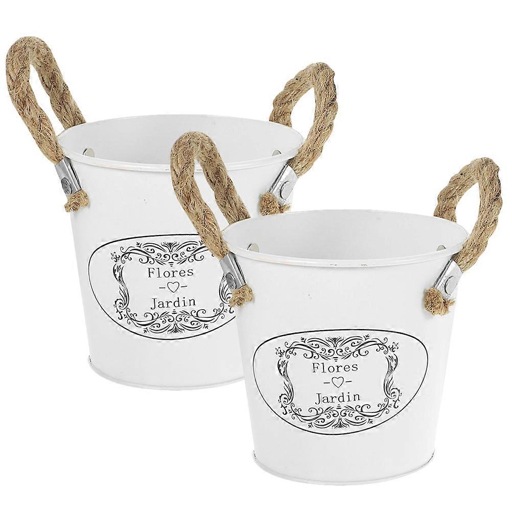 Vintage Iron Planter Simple Shape Storage Holder Garden 2Pcs