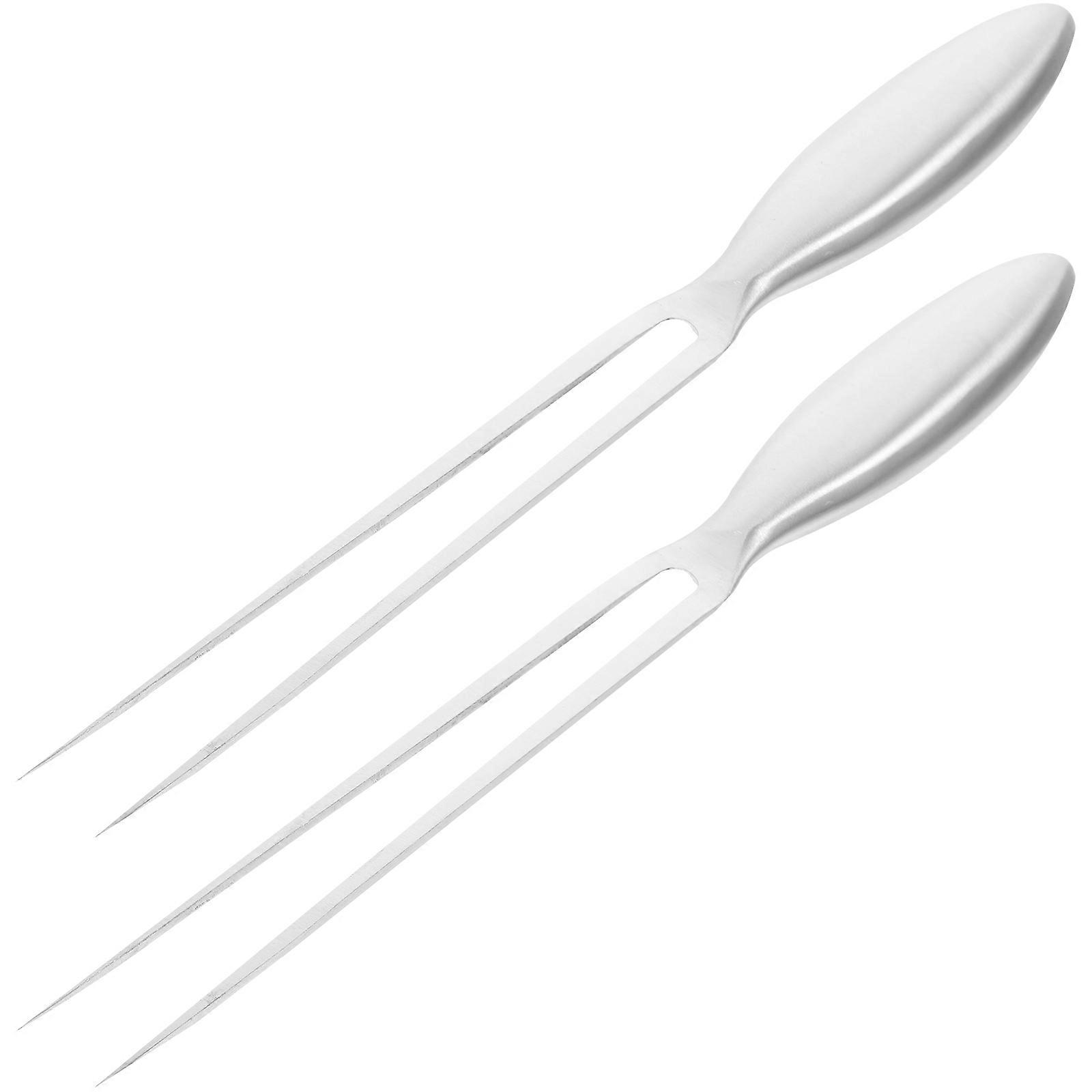 Silver BBQ Meat Forks Set Serving Forks For Outdoor Picnic Camping Cooking With Comfortable Handle 2Pcs