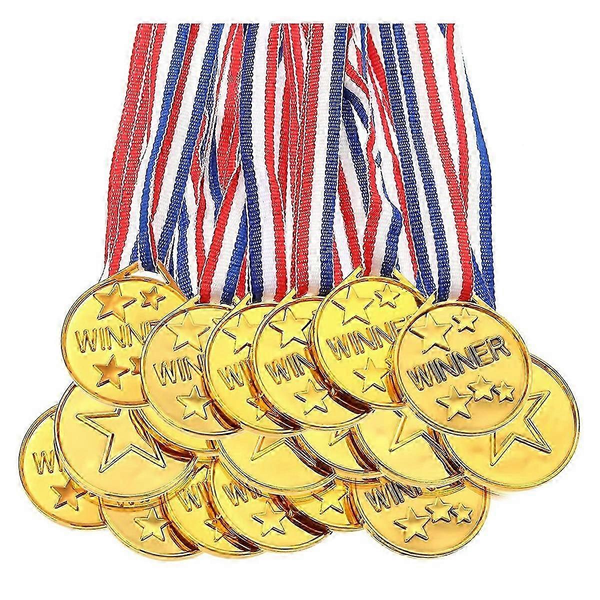 30-pack guldfärgade plastmedaljer för barn