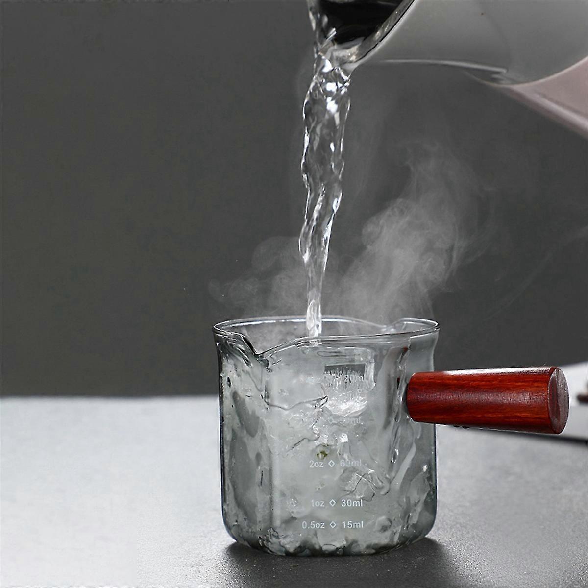 Wood Handle Glass Espresso Measuring Cup