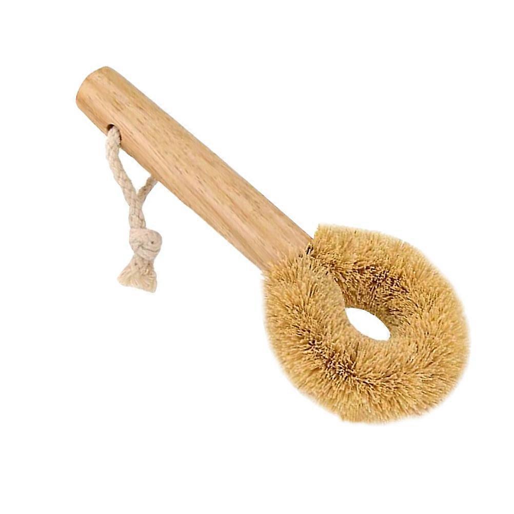 Natural Coconut Pan Cleaning Brush with Wooden Handle – Kitchen Scrubber for Pots, Bowls, Dishes, and Bottles – Easy Grip for Quick Grease and Stain