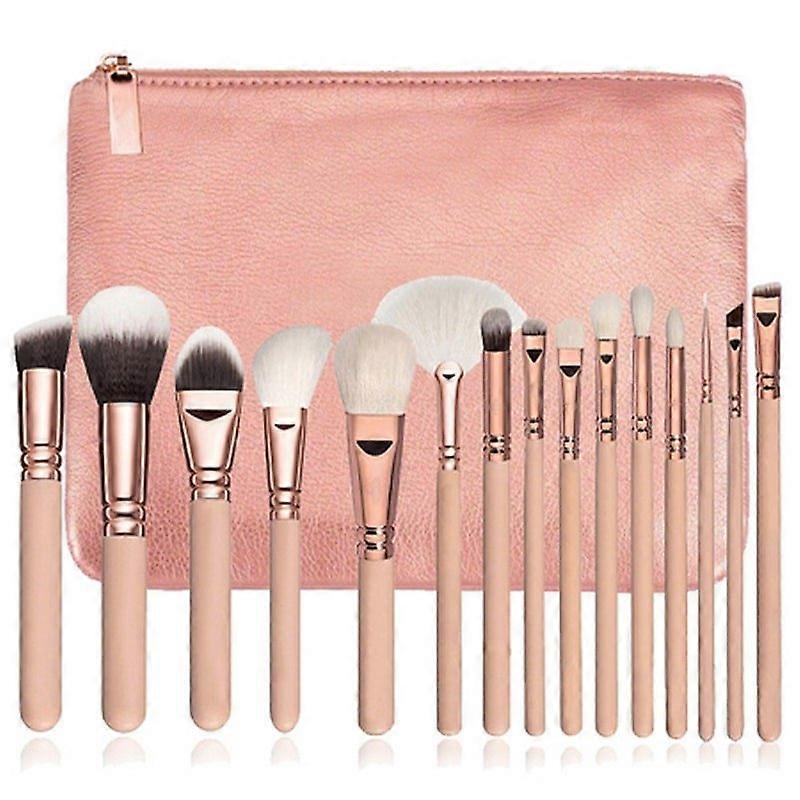 Makeup Brush Set, 15 Brushes and Case - Beige Beige