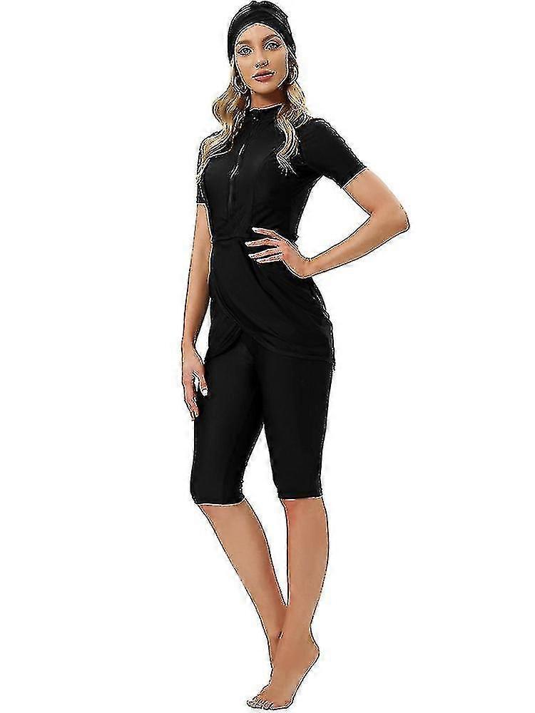 ملابس السباحة الإسلامية القصيرة الجديدة للنساء ، ملابس السباحة المحتشمة البوركيني مع سحاب أمامي