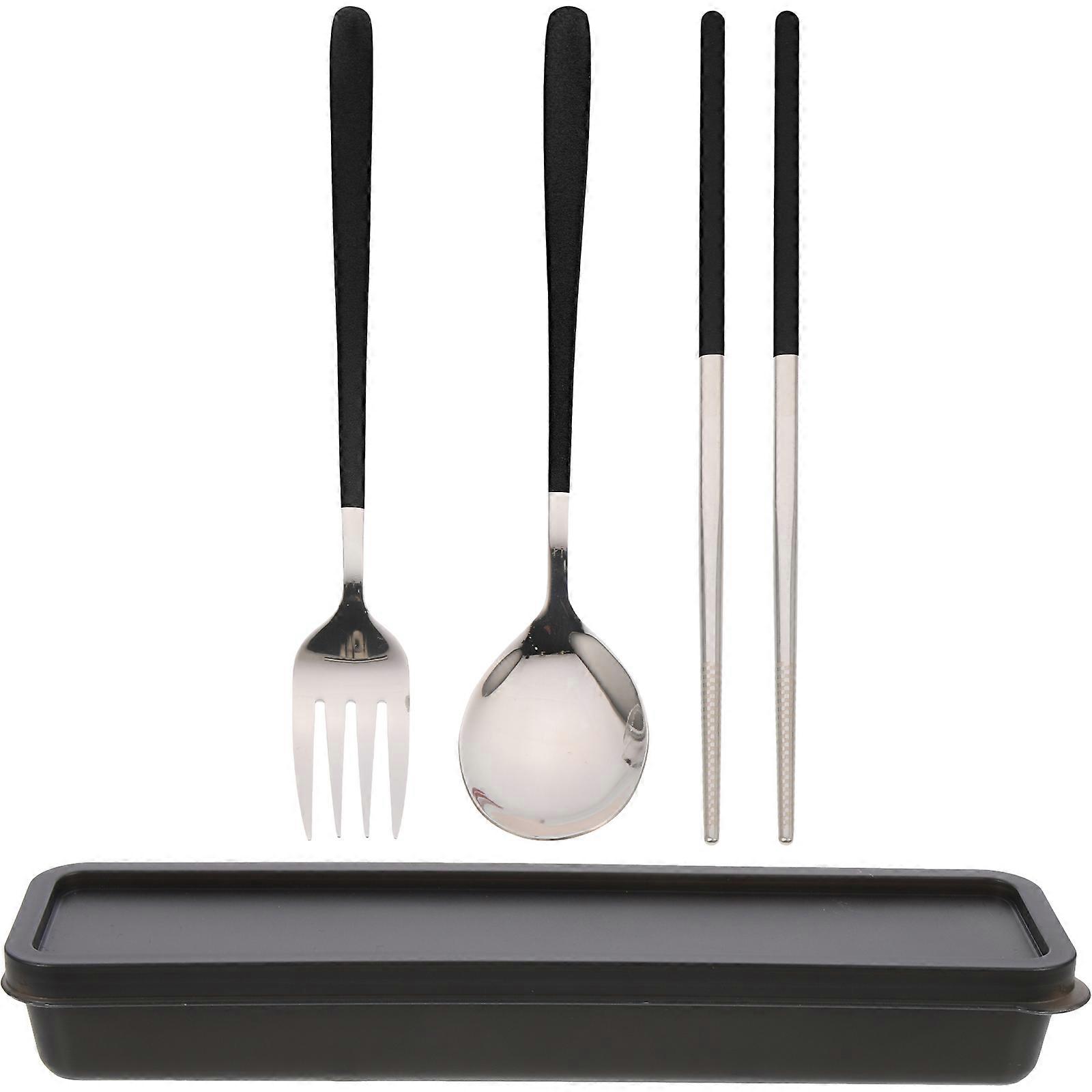 Stainless Steel Portable Set with Fork, Spoon & Chopsticks in Compact Case for Camping, Hiking, Picnic & Outdoor Use