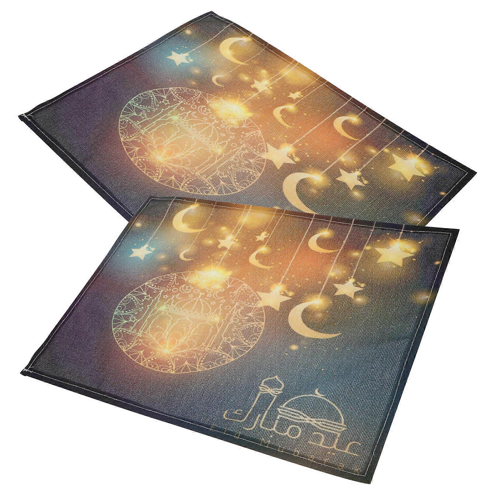 Ramadan Table Mat Creative Printing Linen Table Mat For Side Tables Multi Colored 45x32 5cm 2Pcs