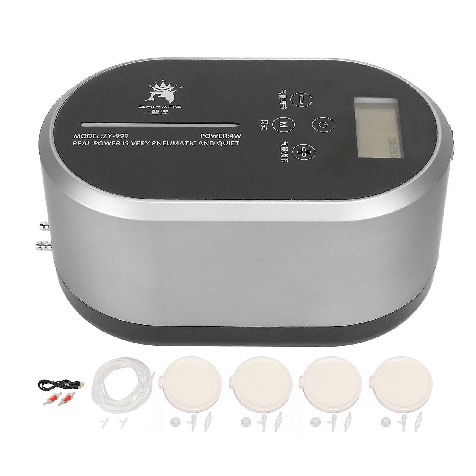 Aquarium Air Pump 10 Levels Adjustment Portable Battery Powered Fish Tank Oxygen Pump for Fishing Seafood Pool Rich Silver