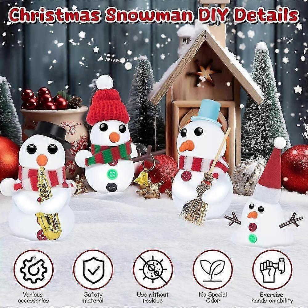 12 Pcs Christmas Crafts - DIY Snowman Making Kit, Creative Air-Dry Modeling Clay