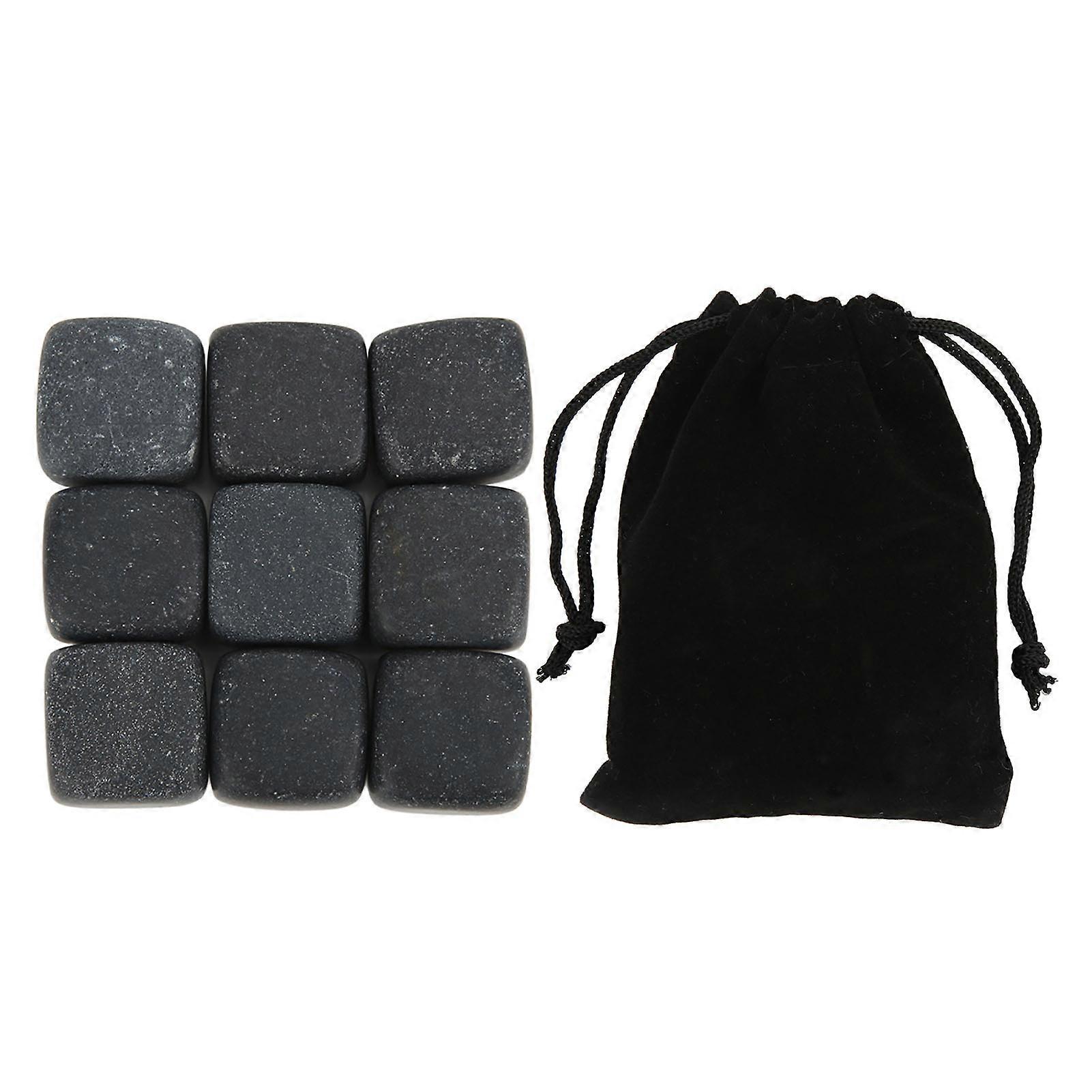 Basalt Stones Set with Storage Bag Cognac Wine Beverage Reusable Chilling Whiskey Rocks for Gift