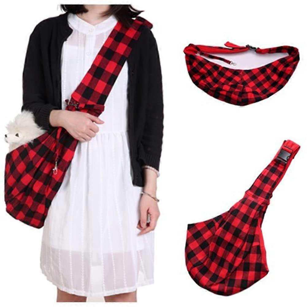 Small Pet Carrier Adjustable Design Secure Travel Bag For Small Dogs Red And Black Grid