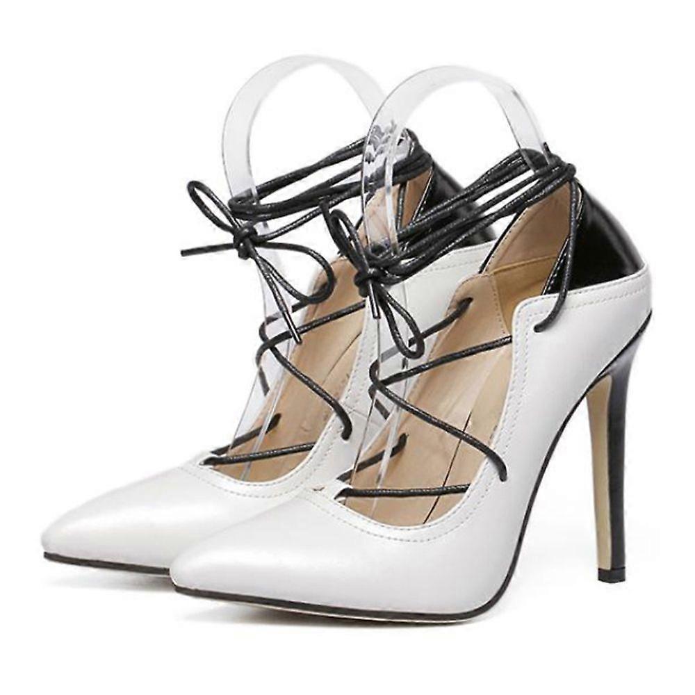 Cross-lace colorful thin high-heeled low-top thin shoes with pointed toe