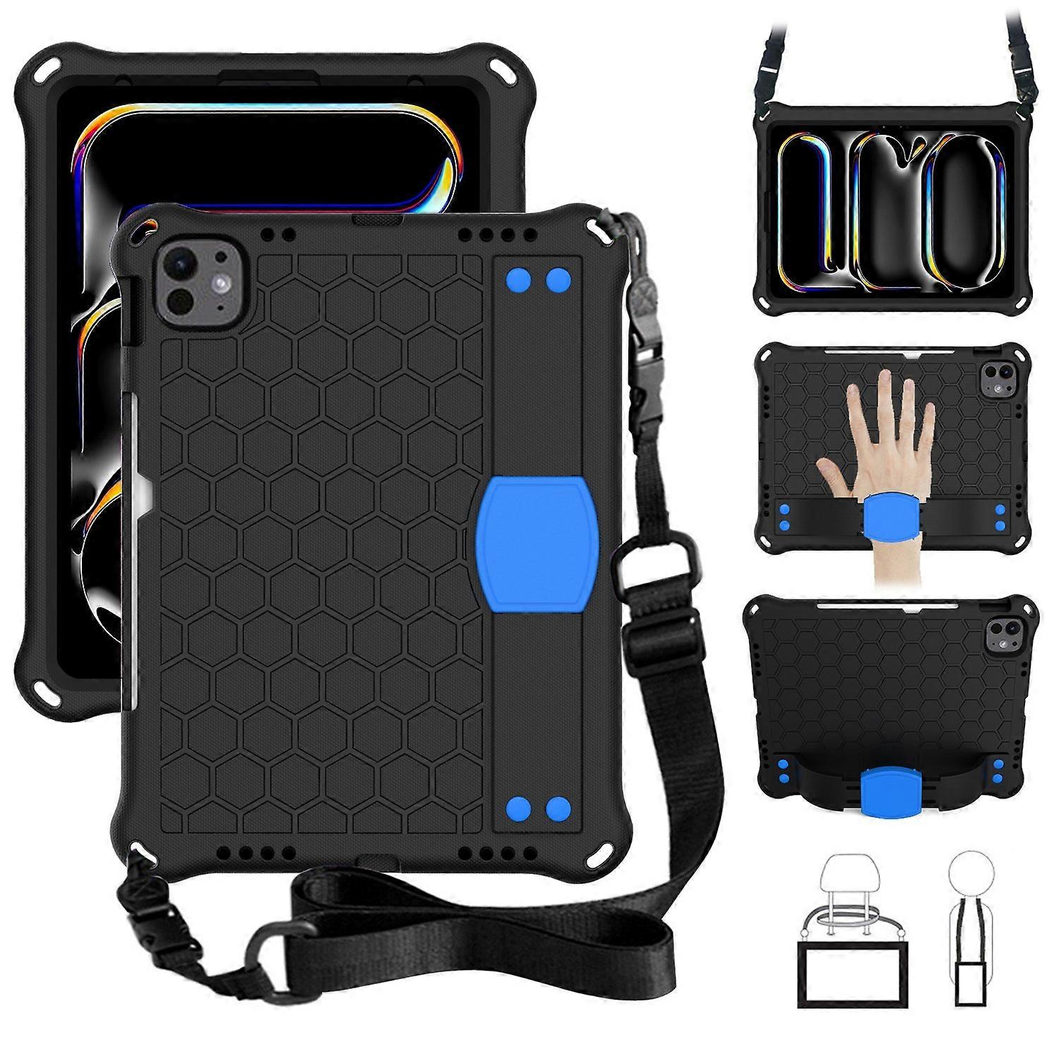 V7Z For iPad Pro 11 (2024) Case Hand Strap Kickstand Honeycomb EVA l5Z Cover with Shoulder Strap - B
