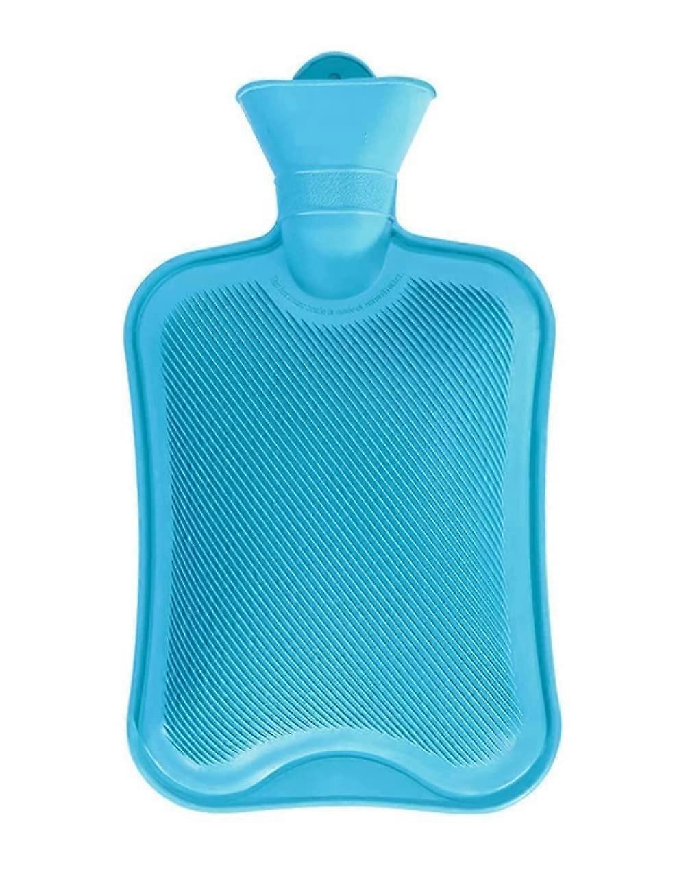 Wärmflasche 1800ml Gummi Wasser Wärmflasche mit Plüsch Gestricktem Stoffbezug in Blau, Weicher Handwärmer für Winter