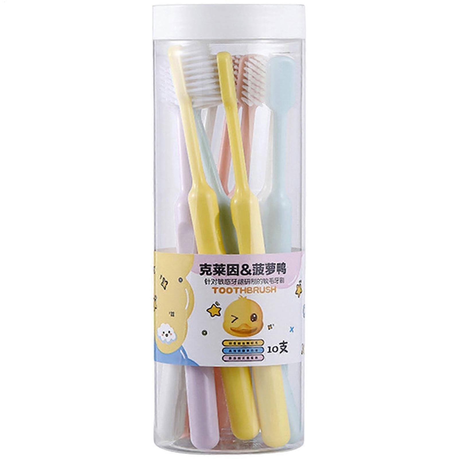Soft Toothbrush Pack Of 10 For Sensitive Teeth, Round Handle, Multicoloured, Family Size, Compact Oral Care