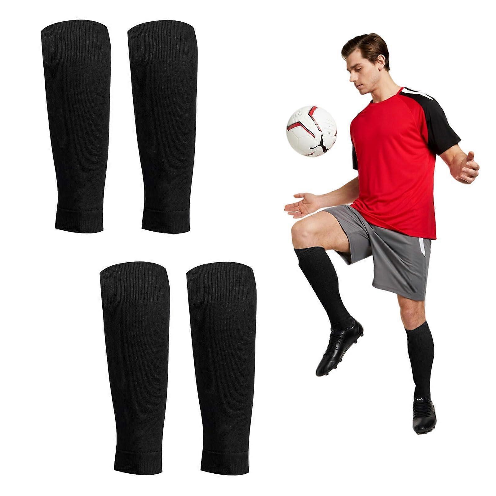 2 Pairs Shin Pads Socks, Breathable Holder for Football, Running (Black)