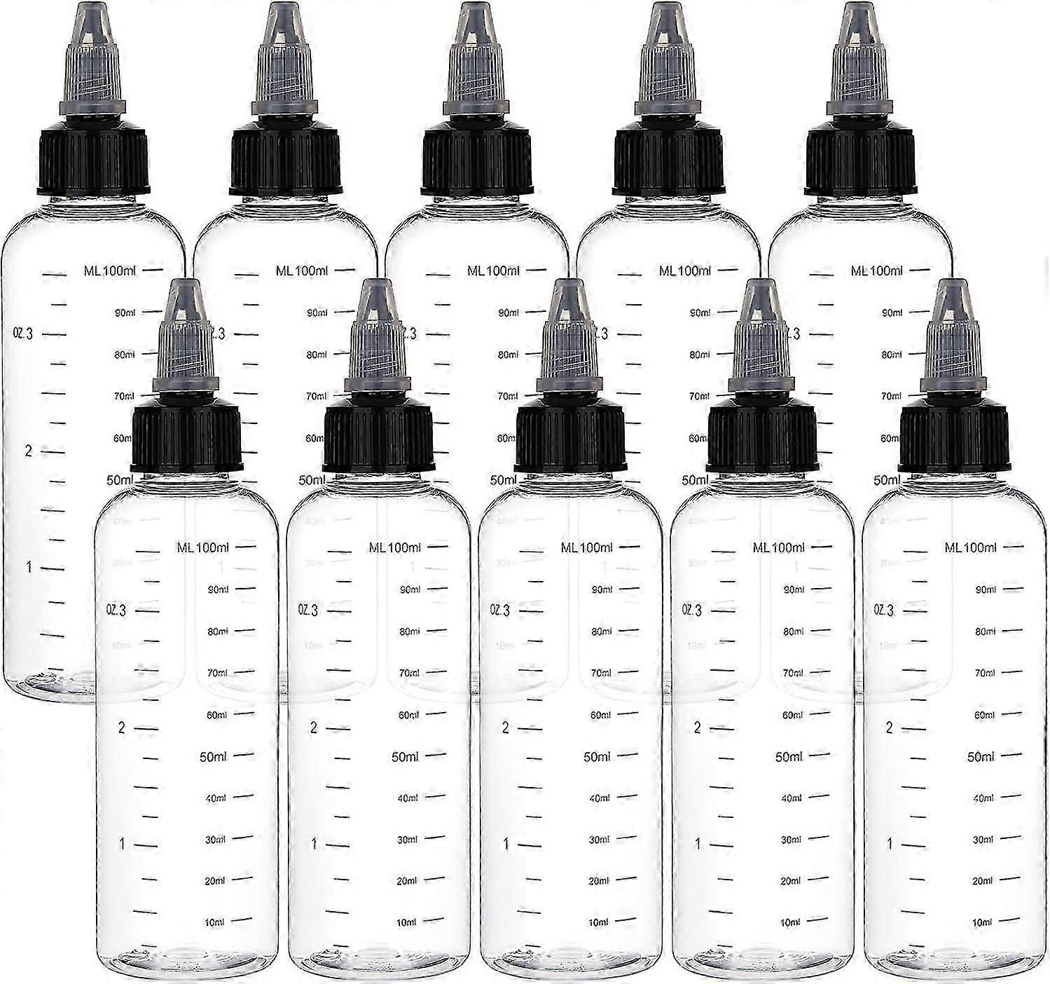 0PCS 100ml Transparent Plastic Squeeze Bottles with Scale and Black Twist Cap Graduated Squeeze Dispensing Bottles