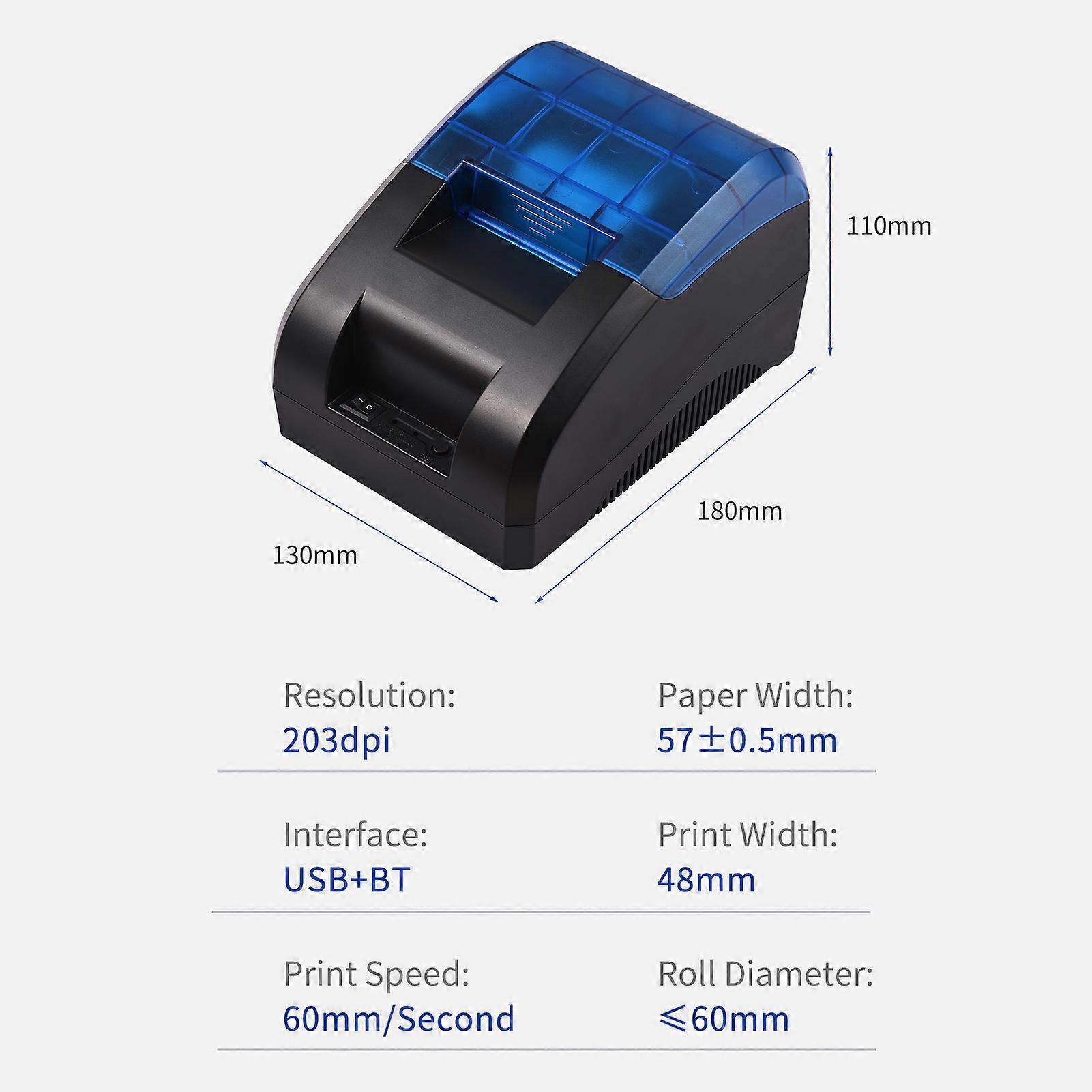 58mm Thermal Receipt Printer Desktop USB&BT Wireless Connection Printer Barcode Logo Printing with 1 Roll Paper Inside Compatible with iOS Android Wi