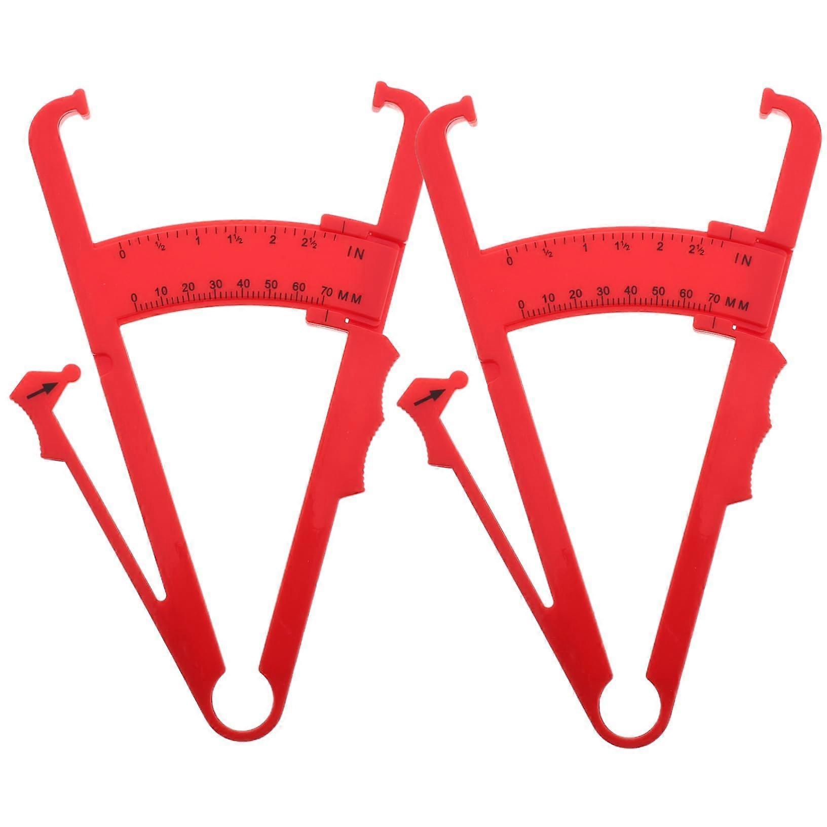Fat Callipers Pack of 2 Plastic Red Skin Fold Caliper Weight Measurement Device BMI Calculator Tool for Body Fat Assessment