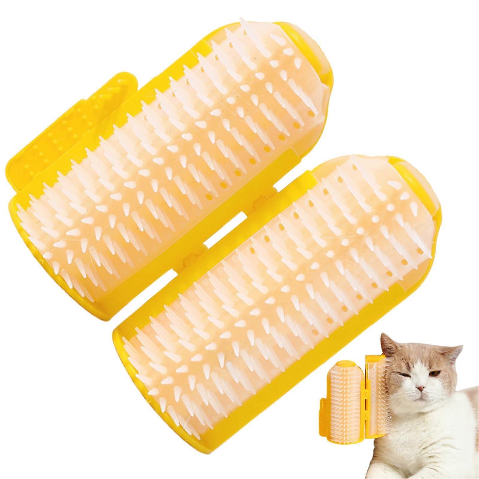 Cat Corner Scratcher Wall Mounted, Massage Brush And Comb With Catnip, Bristles For Long And Short Haired Cats, Yellow