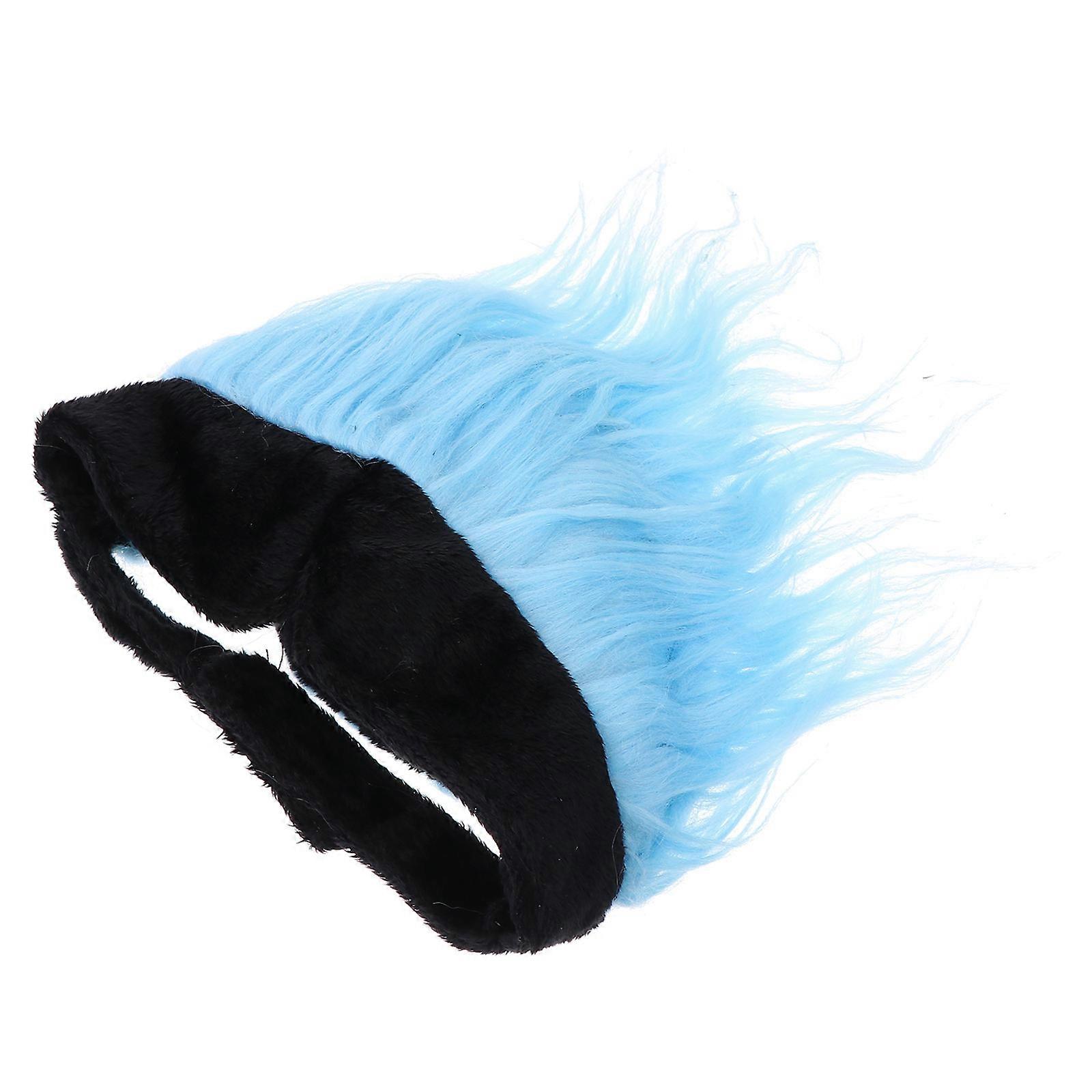 Cosplay Pet Headdress Design Cat Head Shape Blue Plush 1Pcs