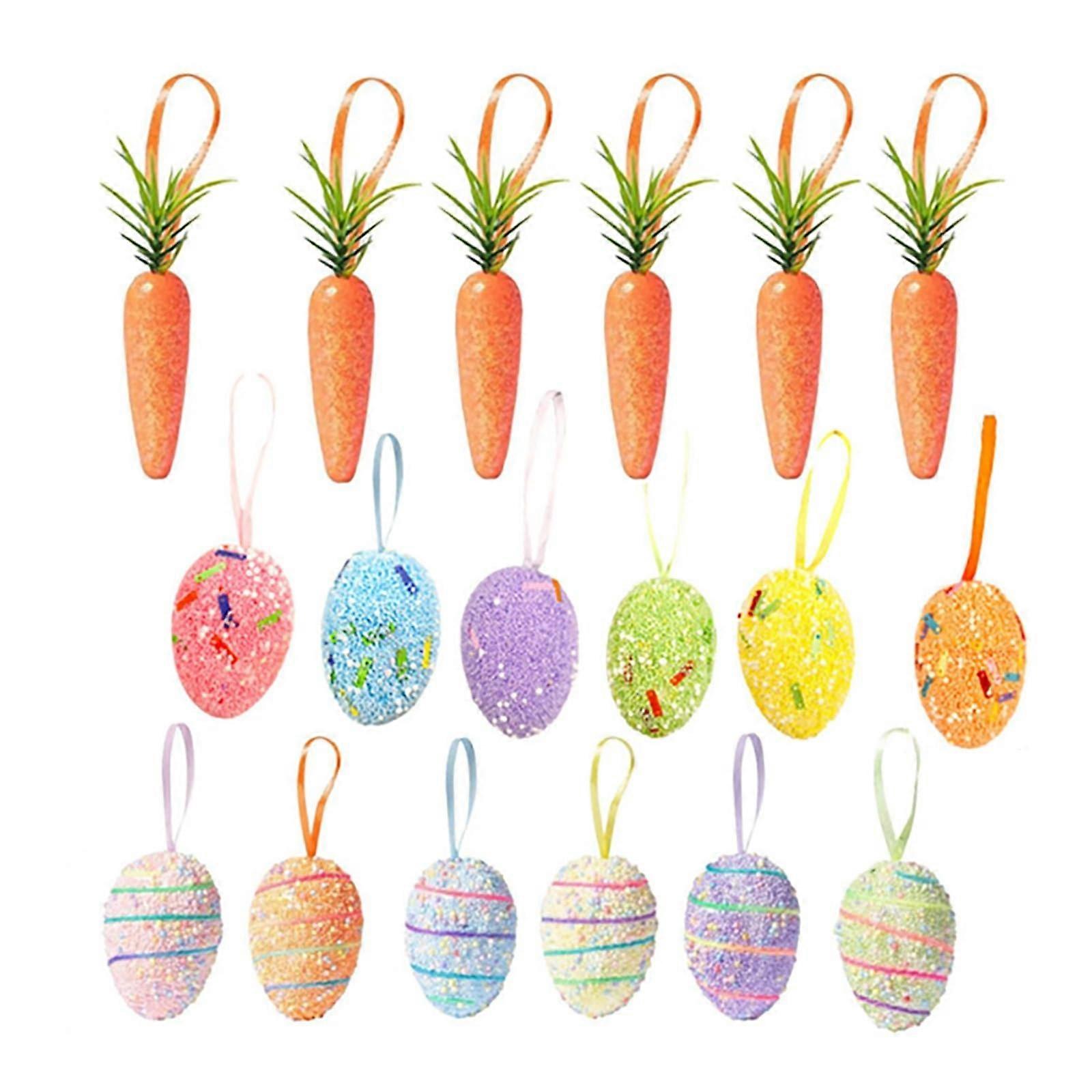 Easter Decoration, Pack of 12 Painted Plastic Eggs, 6 Easter Carrots
