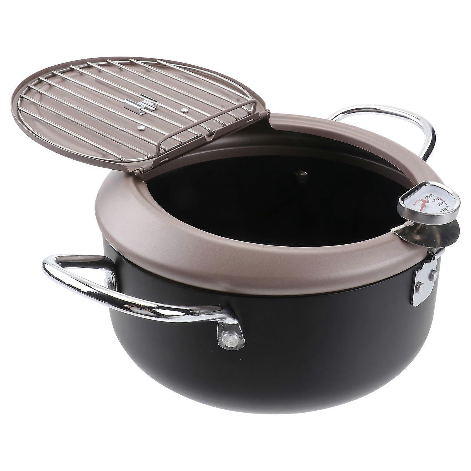 Japanese Style Frying Pot with Oil Filter Holder and Thermometer for Easy Fry Cooking pure iron 20cm