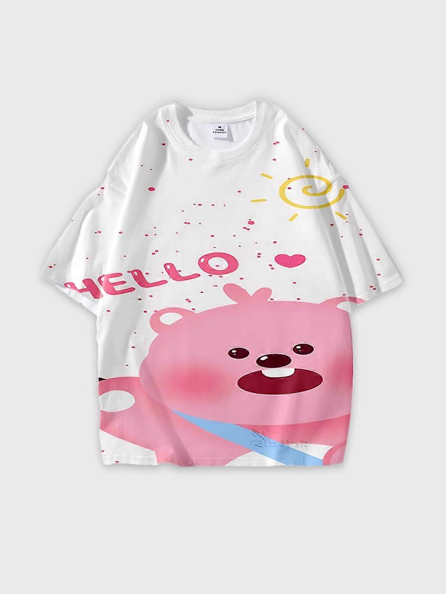 T-shirt round neck Cartoon Pattern loose short sleeve C2913