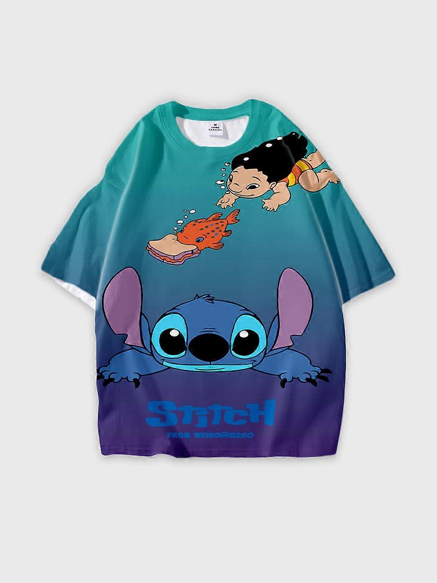 T-shirt girocollo Cartoon Pattern manica corta sciolta D3081