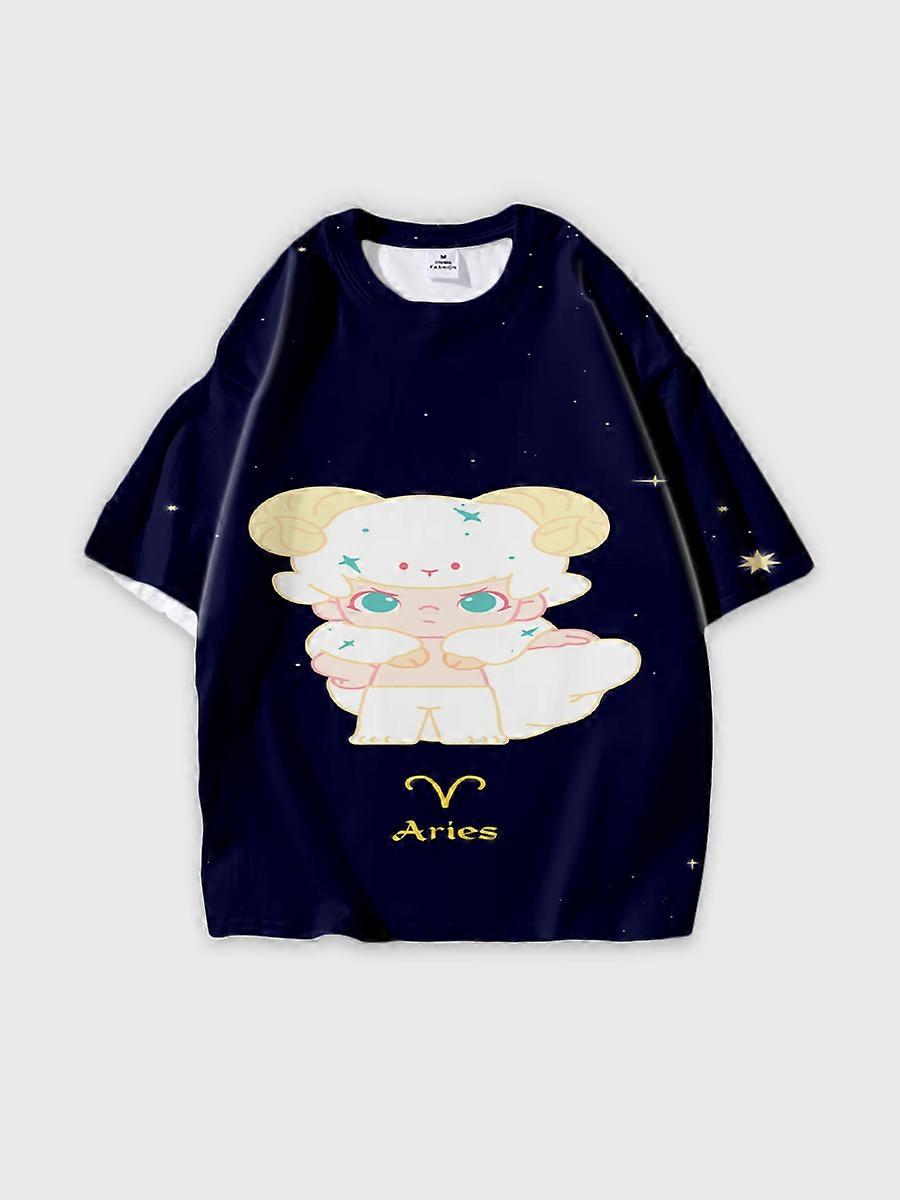 T-shirt round neck Pattern loose short sleeve C3023