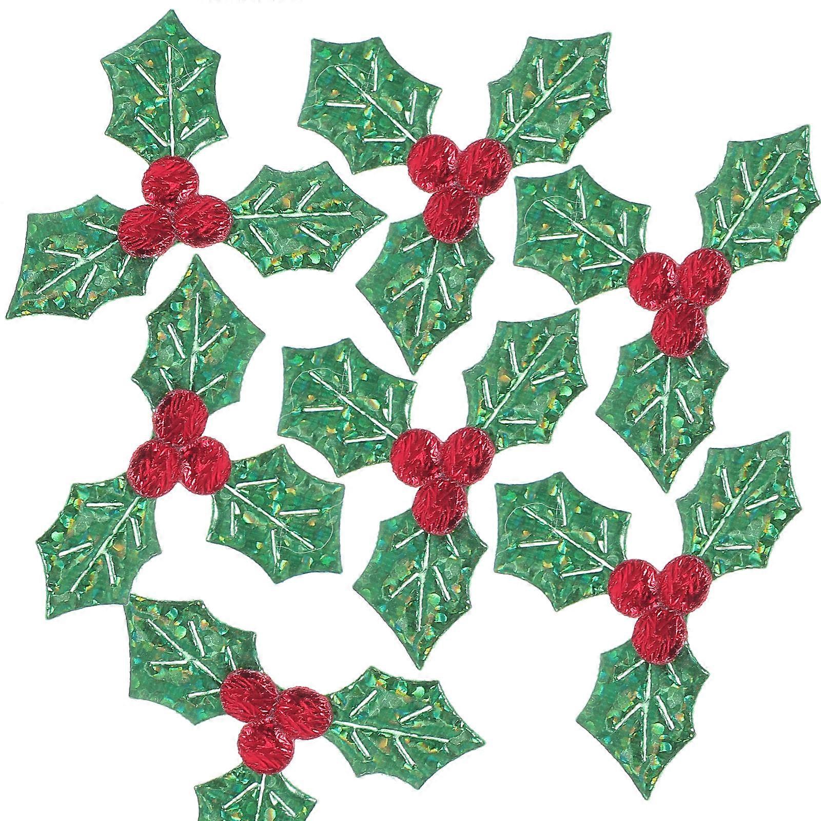 إكليل من الزهور صنع الملحقات هولي أوراق التوت بقع عيد الميلاد حفلة الديكور هدية التعبئة والتغليف 3.5X3X0.1 سم 100 قطعة