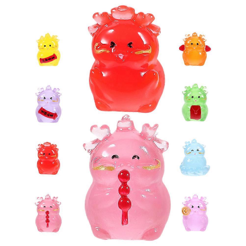 10pcs Glow In The Dark Resin Dragon Statues Mini Dragon Figurines Micro Landscape Mixed Styles
