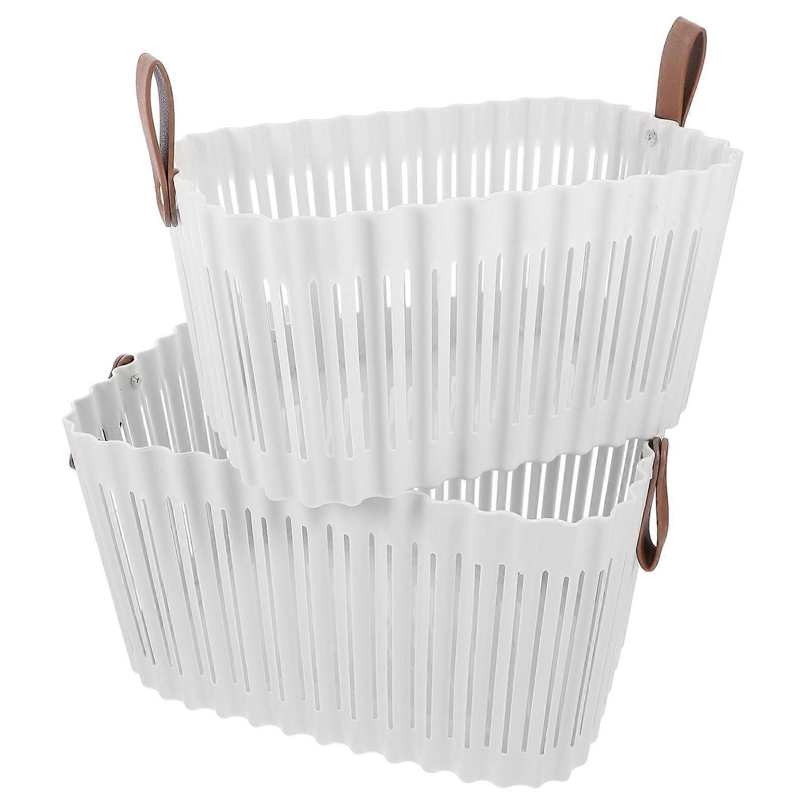 Portable Clothes Basket with Handle for Home Storage Rack White PP and 2pcs