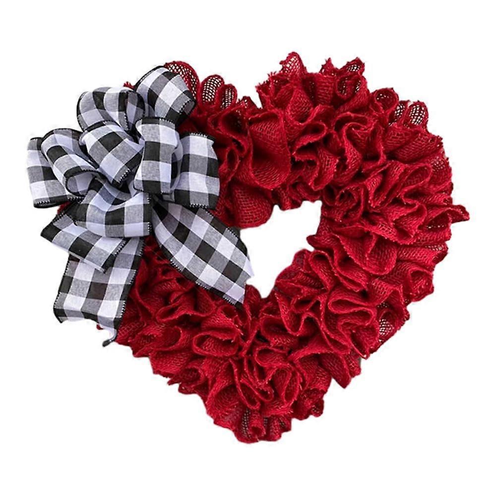Valentine's Day wreath for the front door, handmade checkered bows, heartshaped wreath