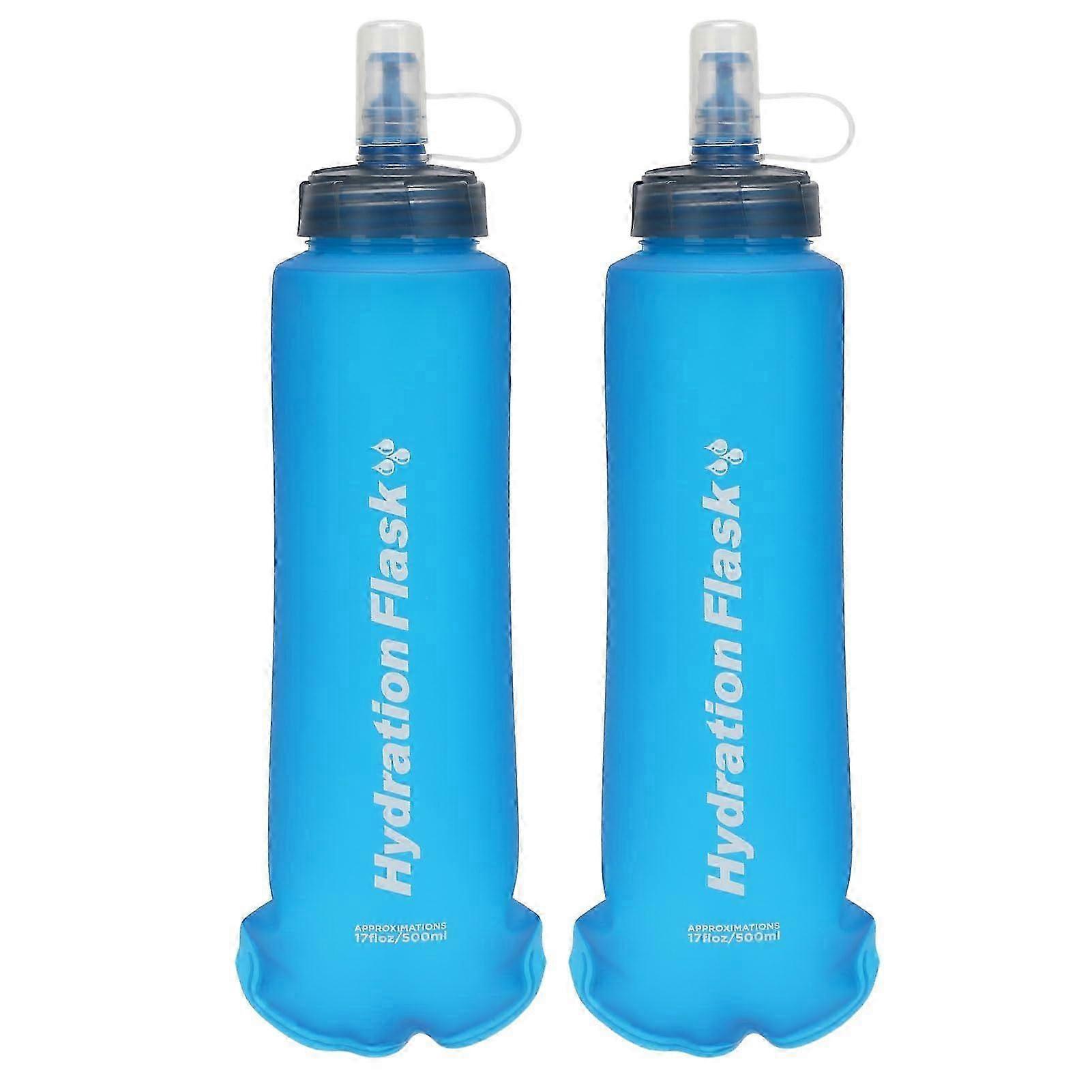 Foldable TPU Soft Flask Water Bottles  250ml/500ml  Perfect for Hiking & Gym (Blue, 2-Pack)