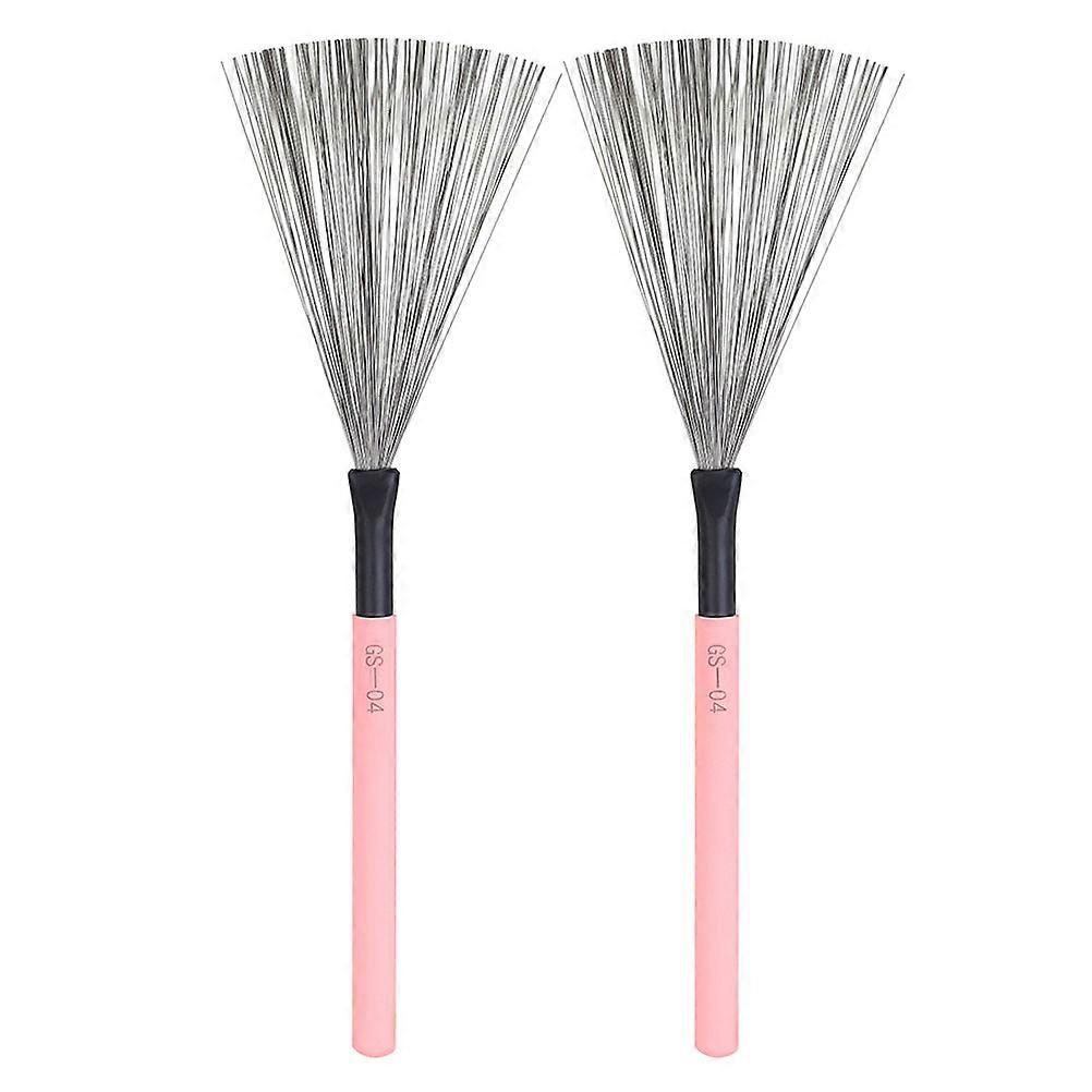 Drum Brushes Drumstick 2Pcs Steel Drum Wooden Handle Jazz Drums Music Performance Pink