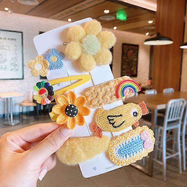 8 개 (무지개 해바라기) 귀여운 아이 헤어 클립 카와이 소녀 머리