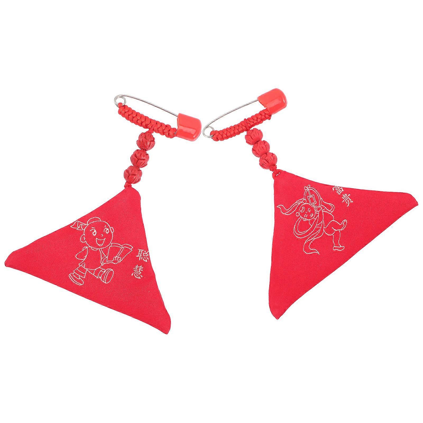 Lucky Decorations 2Pcs Chinese Omamori Baby Blessing Triangle Charms Safety Pin Design