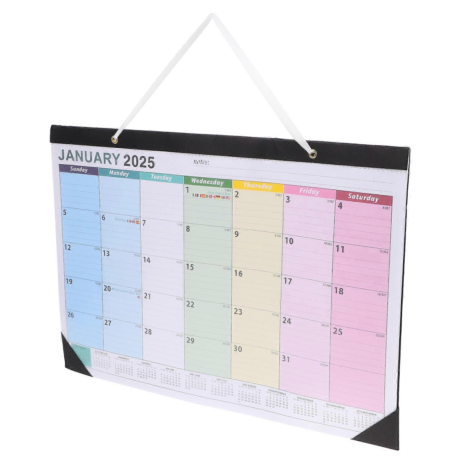 Hanging Yearly Planner Calendar 2025 Featuring Holidays Management For Office Use 18 Pages With Easy To Mount Coil Design
