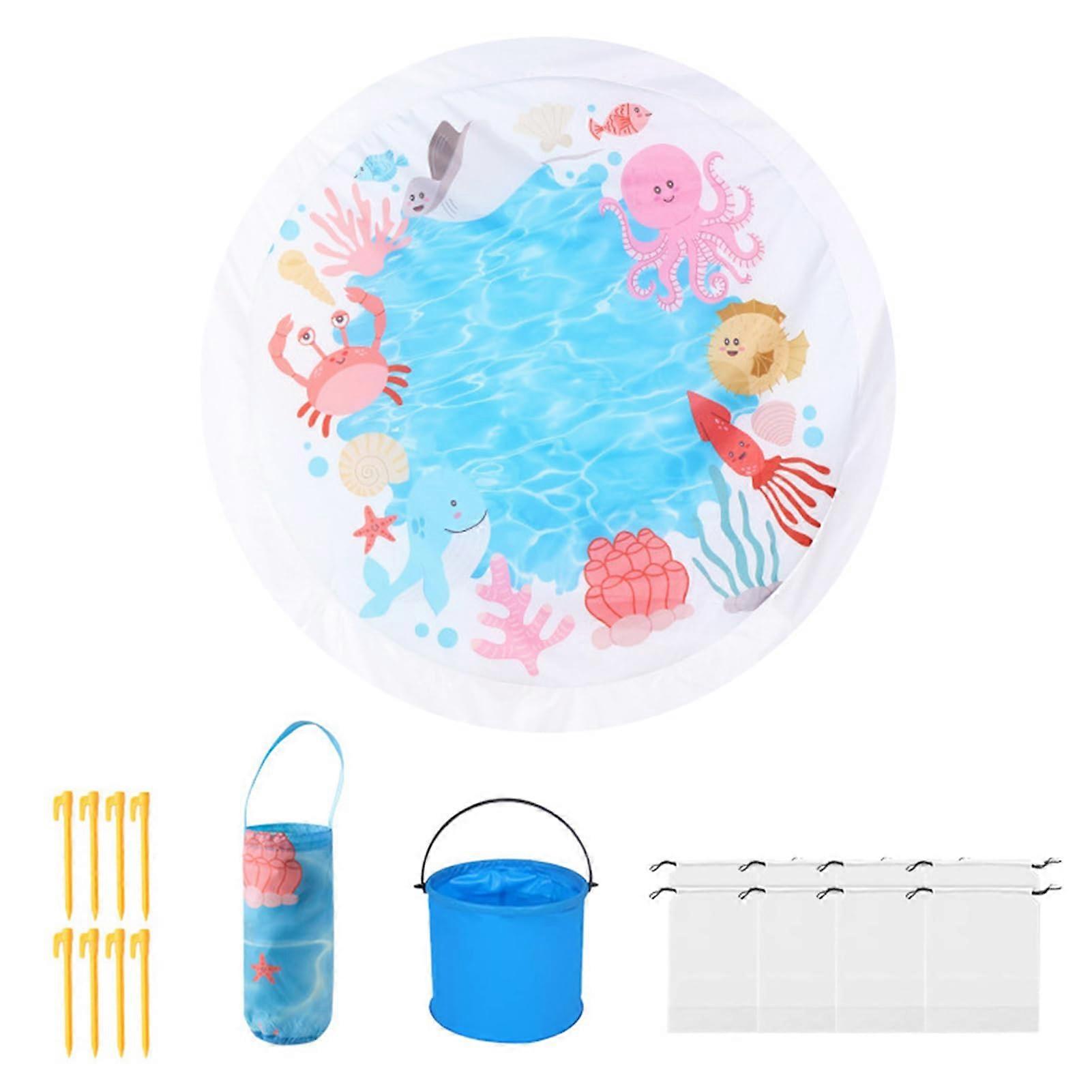Portable baby paddling pool and beach mat, polyester kids pool and beach blanket, baby beach puddle pool, round shape, 1.4 m x 1.4 m