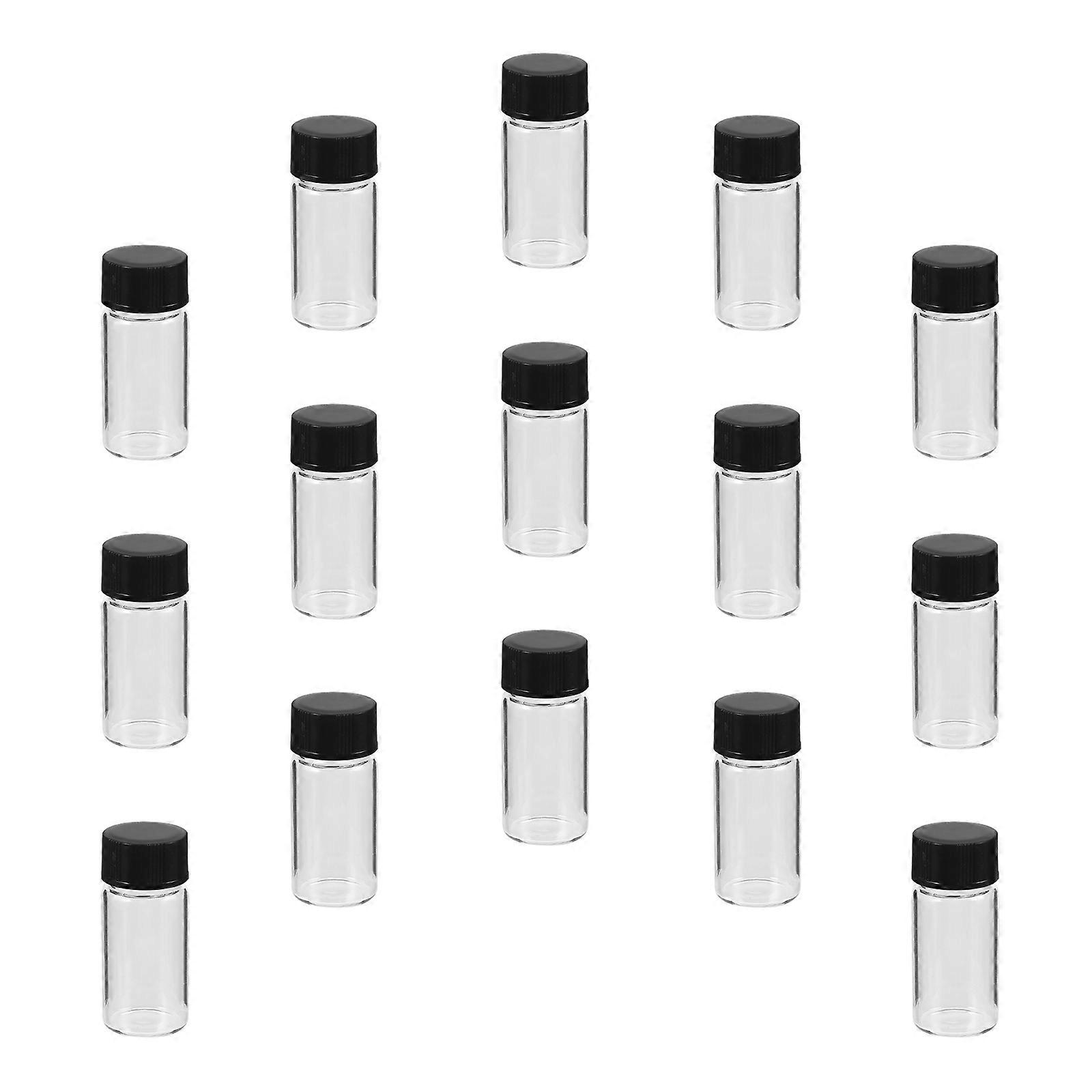 Clear Glass Reagent Vials with Black Screw Lids – Thickened Flat Bottom Sample Bottles for Essential Oils & Liquid Storage, 100pcs