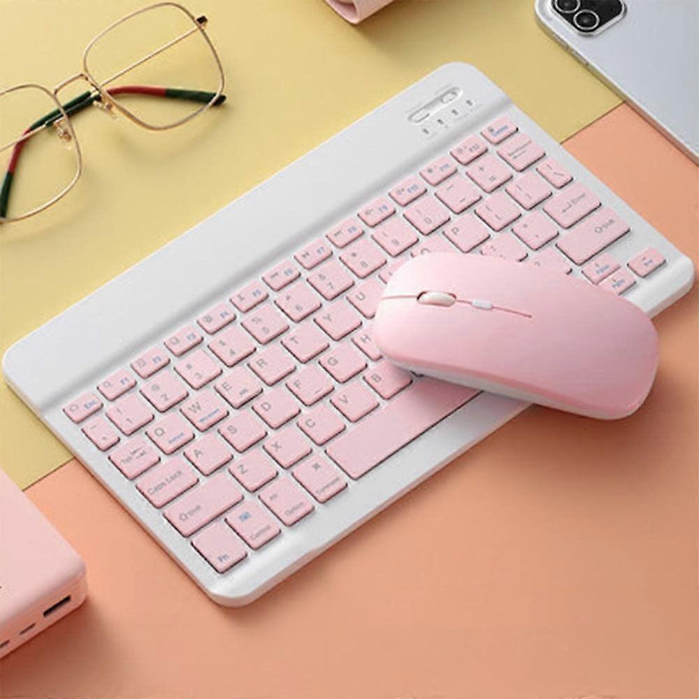 Bluetooth Keyboard Compact Portable Wireless 10 Inch Rechargeable Keyboard and Mouse Set for iPad Tablet PC Laptop Android - Pink