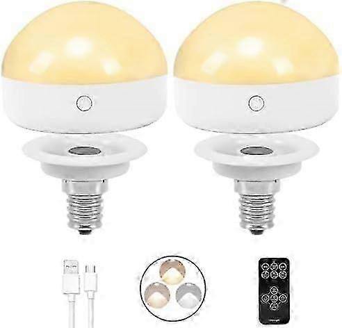 E14 Rechargeable Light Bulb,2Packs,300LM,40W Equivalent,Detachable Charging,3 Color Temperature,Remote Control Puck Emergency Lamp