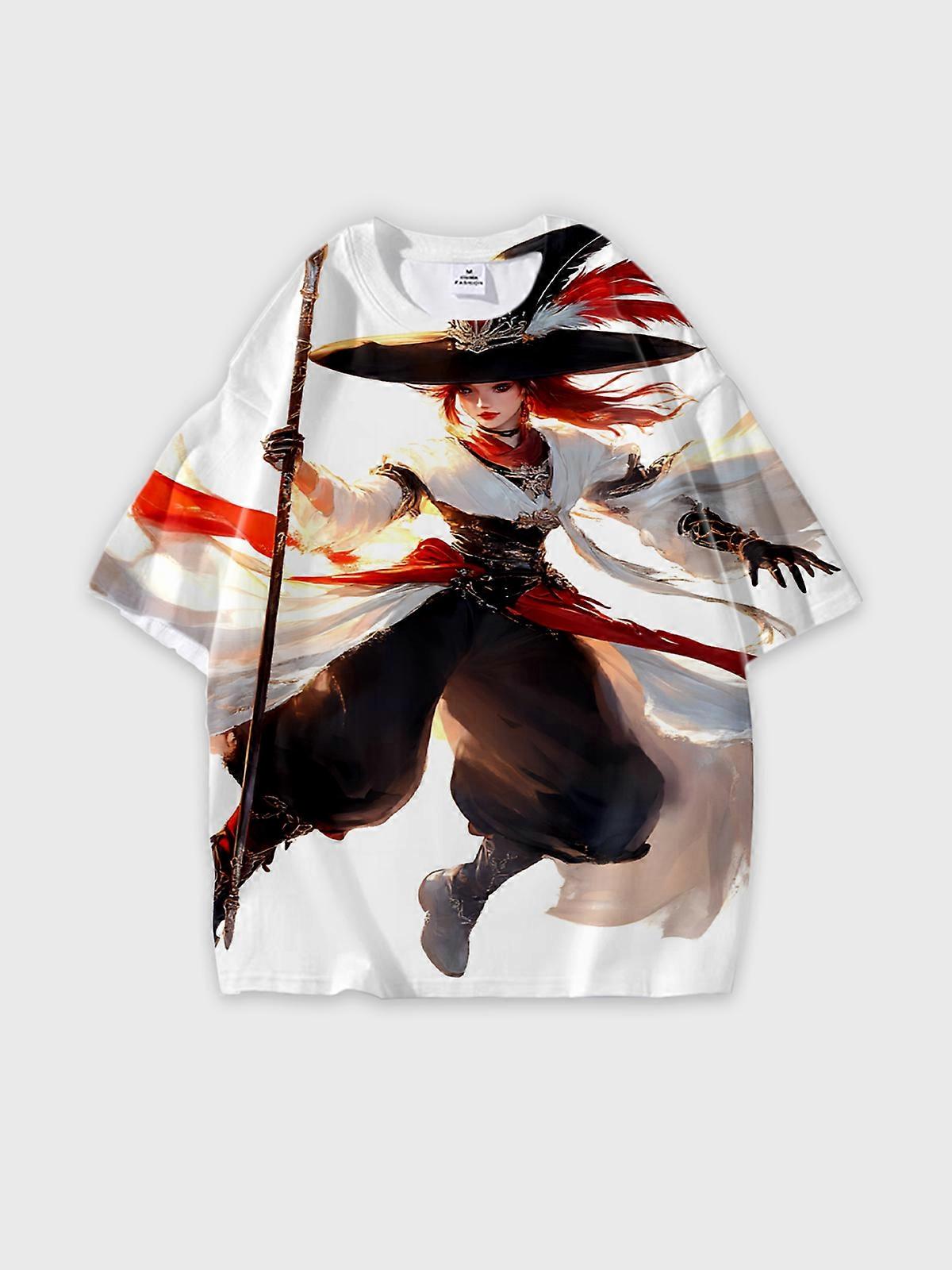 T-Shirt Round Neck, Loose Short Sleeve Pattern Graphic Tee, Unisex Summer Casual Top V2401