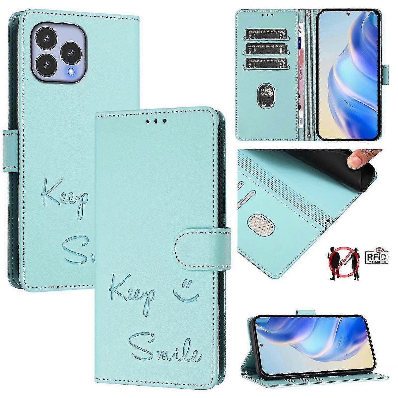 New Style RFID Blocking Leather Phone Case with Smile Embossing - Protective & Stylish Design for All Phones