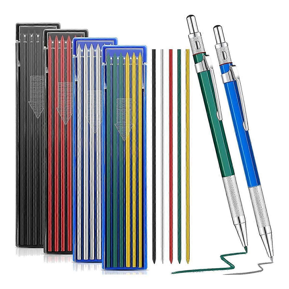 2 Pcs Welders Pencil with 48 PCS Round Refills Mechanical Pencils Metal Welding Marker for Tube Pip