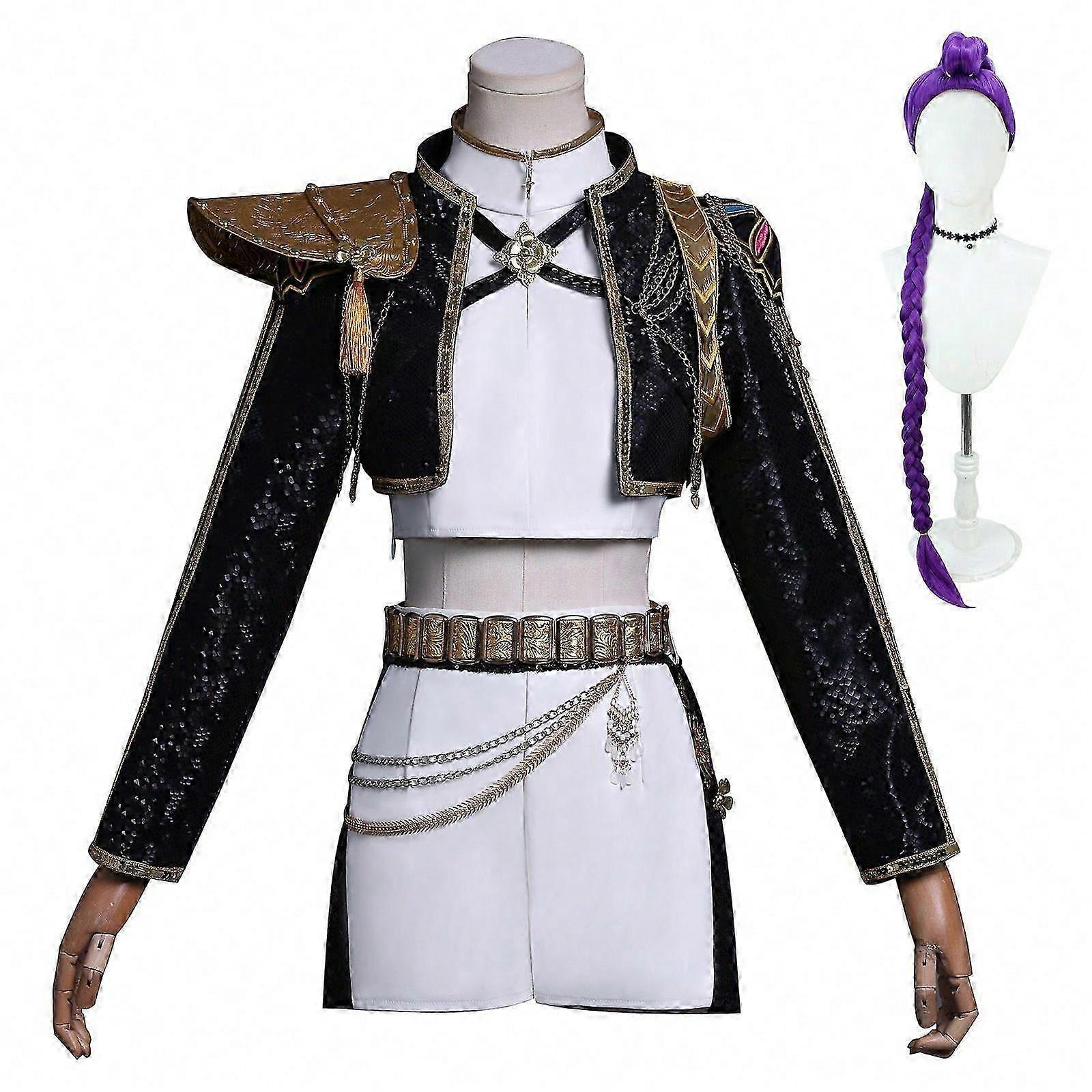 KPop デーモンハンターズルミコスプレコスチュームセットハロウィンパーティーファンシードレスレディースブラック_c