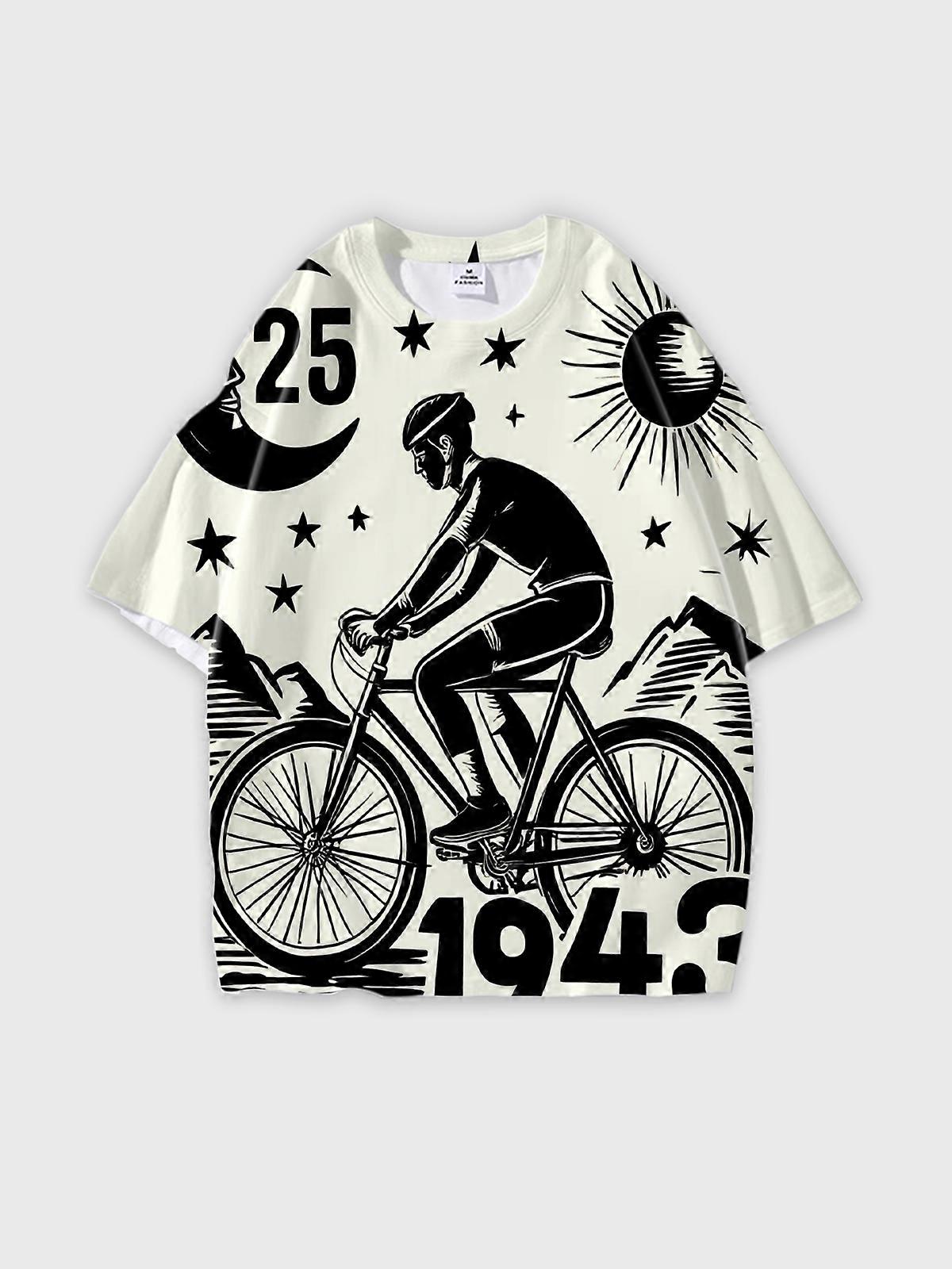 T-Shirt Round Neck, Loose Short Sleeve Pattern Graphic Tee, Unisex Summer Casual Top W2351